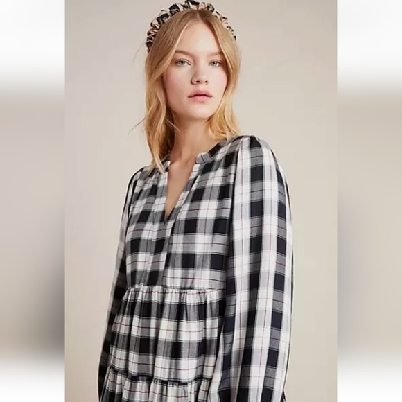 𝅺Anthropologie Maeve Plaid Tiered Dress - NWT! - Picture 3 of 8